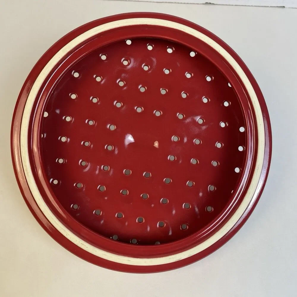 Chantal Vegetable Steamer Tortilla Warmer Ceramic Dish Red 1.5QT Veggie Steamer